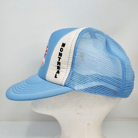 Vintage Montreal Canada Snapback Hat Mesh Trucker Cap 90s Maple Leaf Blue White - Picture 3 of 9